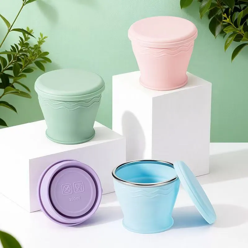 Katlanabilir Silikon Bardak ve Kapağı – Açık Hava Kampı ve Doğa Yürüyüşü İçin Taşınabilir Katlanır Seyahat Bardağı 1