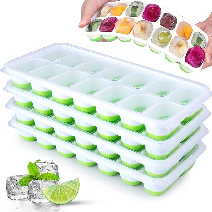 Silikon buz küpleri, dökülmeye dayanıklı çıkarılabilir kapak, kolay serbest bırakma & POP OUT, LFGB ve BPA ücretsiz, çorba için istiflenebilir esnek. Yemek, kokteyl, kahve 1