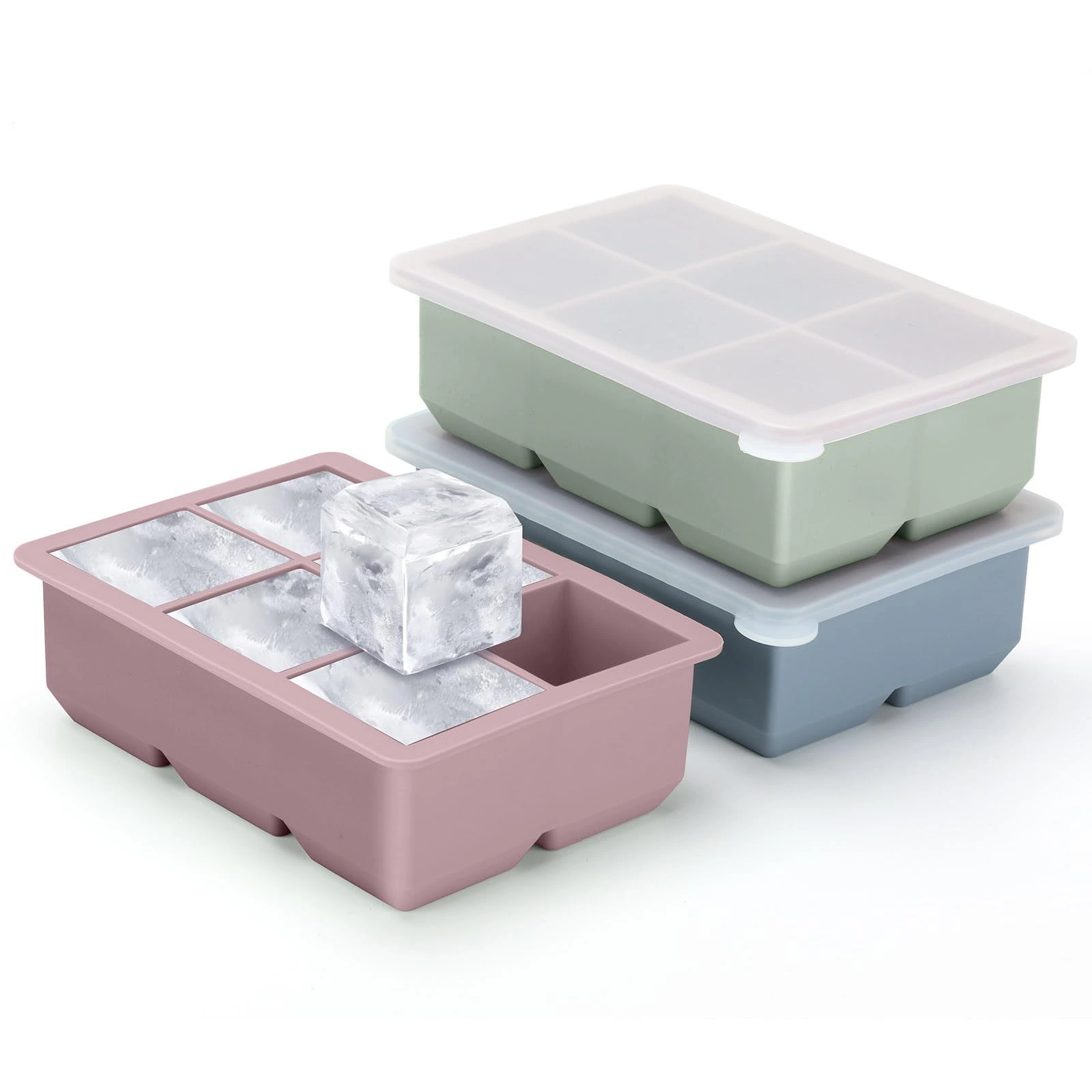 Silicone Ice Cube Trays Large Size Silicone Ice Cube Molds with Leak Proof Removable Lid Square Ice Cube Tray And BPA Free 1