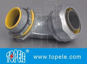 Blue / Yellow Zinc Die Cast Flexible Liquid Tight Conduit Connector Fittings 90 Degree 1