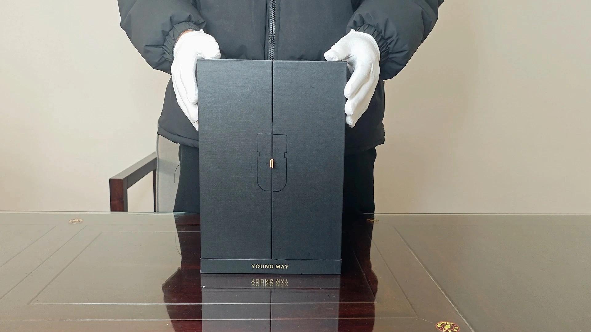 Caja de embalaje para el cuidado de la piel YOUNGMAY/caja de regalo de música con cajón de doble puerta negra 1