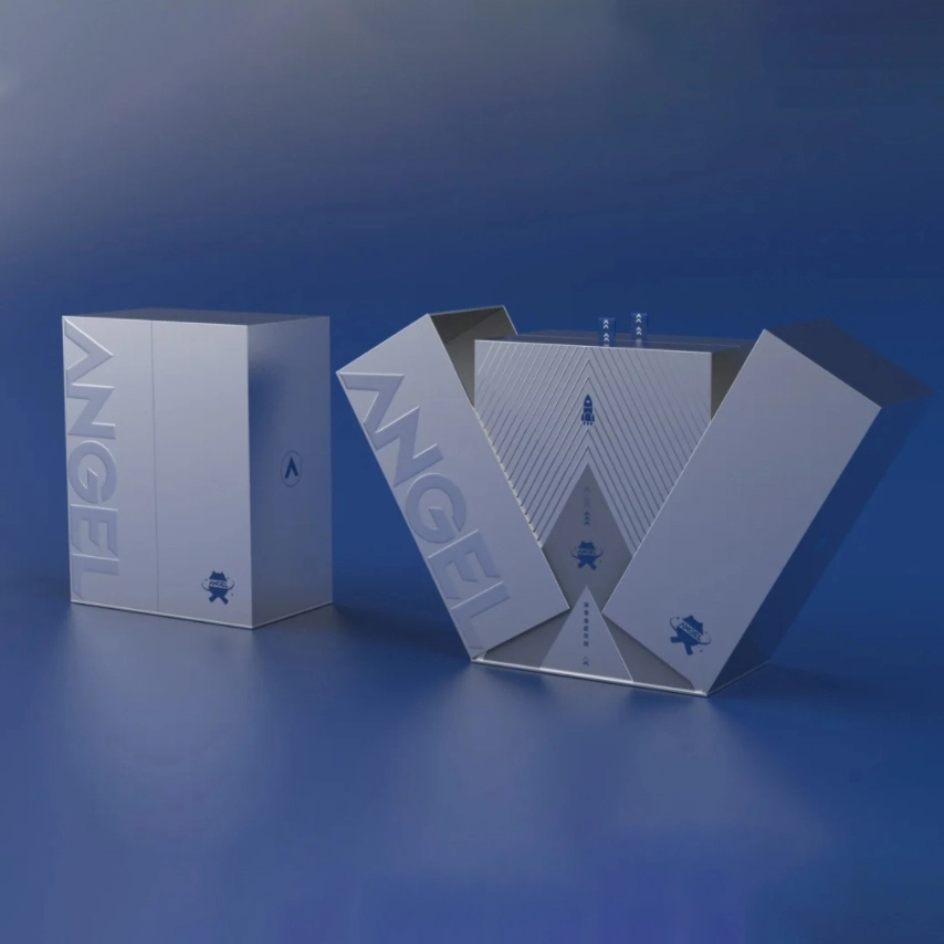 Caja de embalaje de té ANGEL con puertas dobles plateadas 1