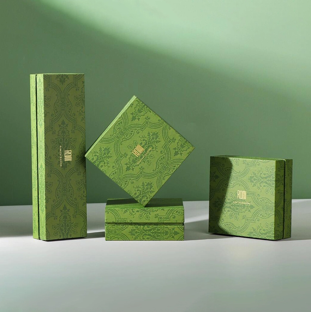 ROMI Fresh and elegant green floral patterned small jewelry packaging box 1