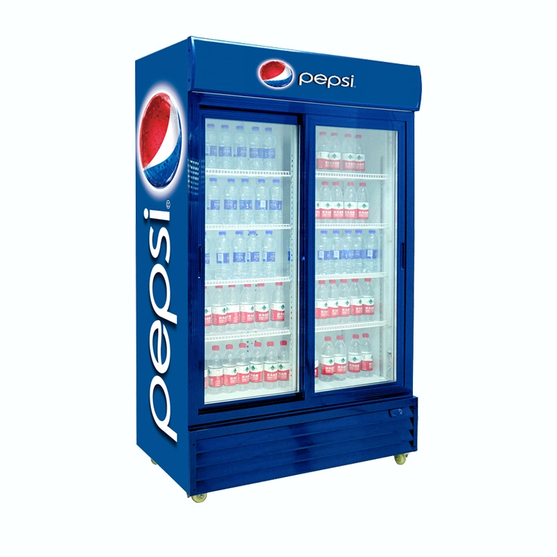 Réfrigérateur Pepsi de boisson de porte en verre verticale de double porte coulissante 1
