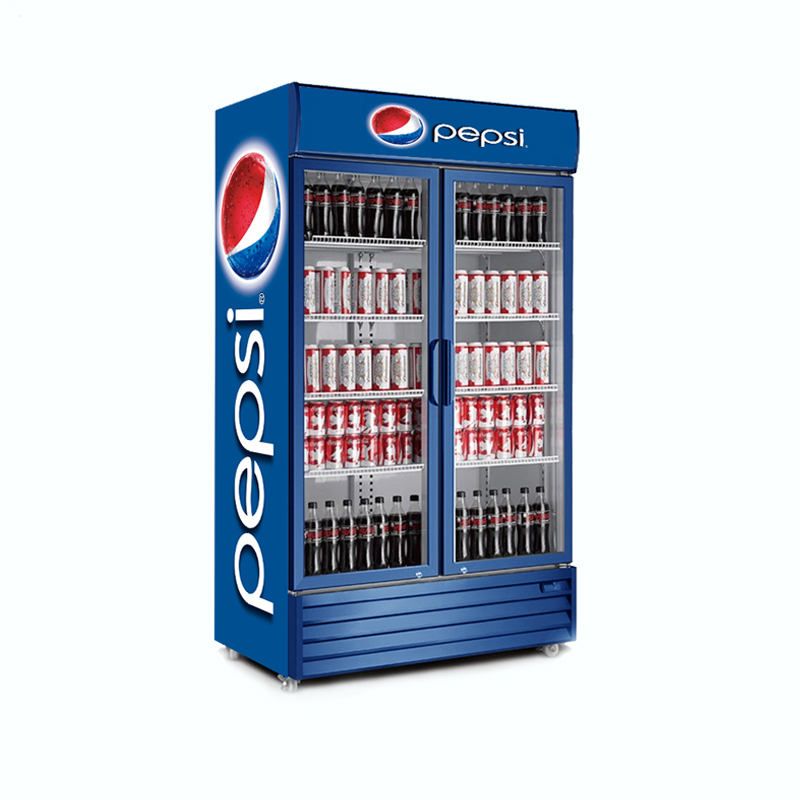 Porte en verre de refroidisseur de boissons verticale de porte à double charnière 2