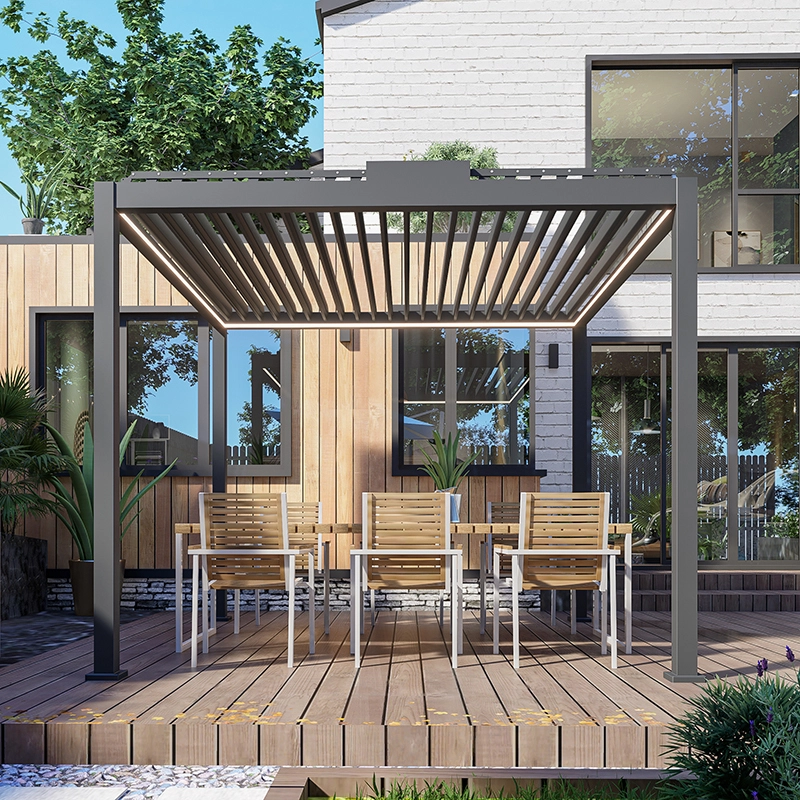 LIHUE 3 x 3m  small manual terrace black pergola with sunshade 1
