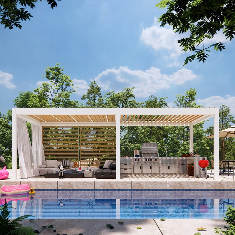 LIHUE Pergola blanche robuste en aluminium côté piscine pour la vie en plein air 1