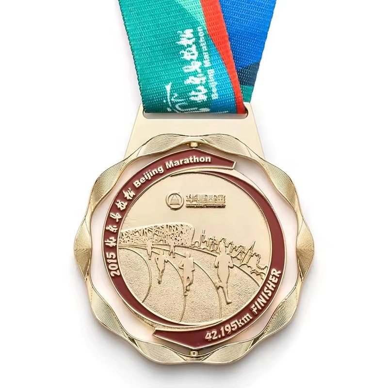 Copper Plated Gold Customized 3D Double Logo Football Sports Award Medal 1