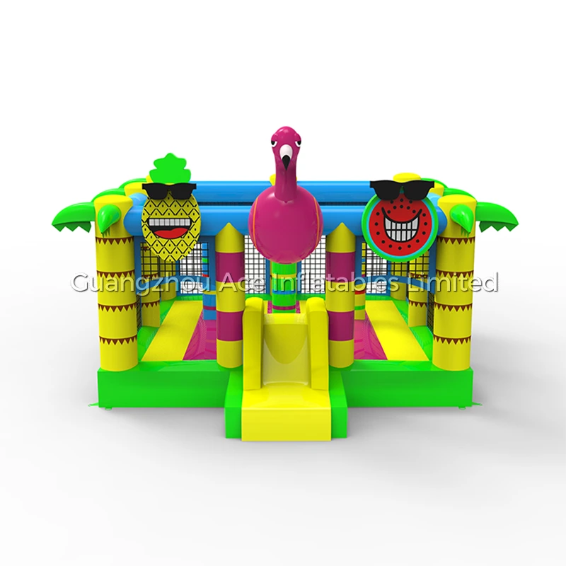 Aufblasbarer Hüpfer mit Flamingo-Dschungel-Tiermotiv für Kinderpartys 1