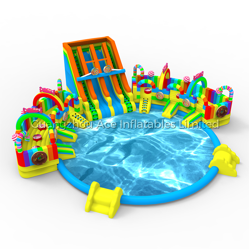 Candy Theme Land Ground aufblasbarer Wasserpark mit Rutschenpool 1