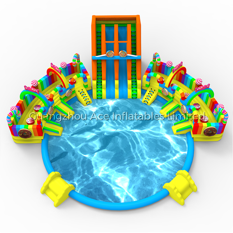 Candy Theme Land Ground aufblasbarer Wasserpark mit Rutschenpool 6