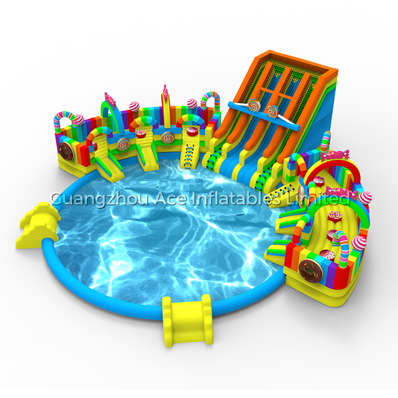 Candy Theme Land Ground aufblasbarer Wasserpark mit Rutschenpool 2
