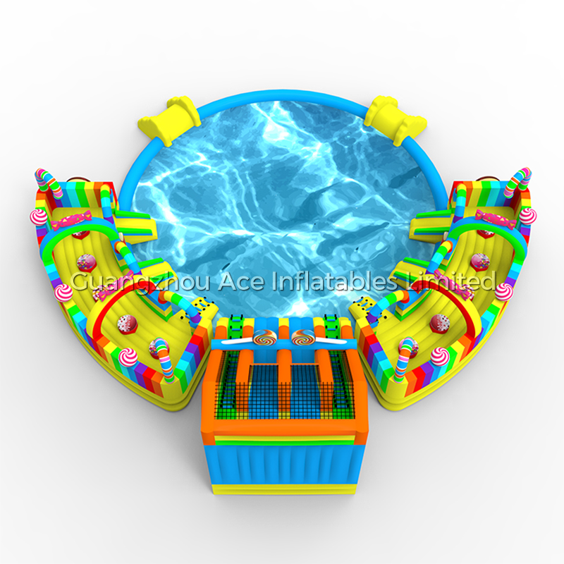 Candy Theme Land Ground aufblasbarer Wasserpark mit Rutschenpool 3
