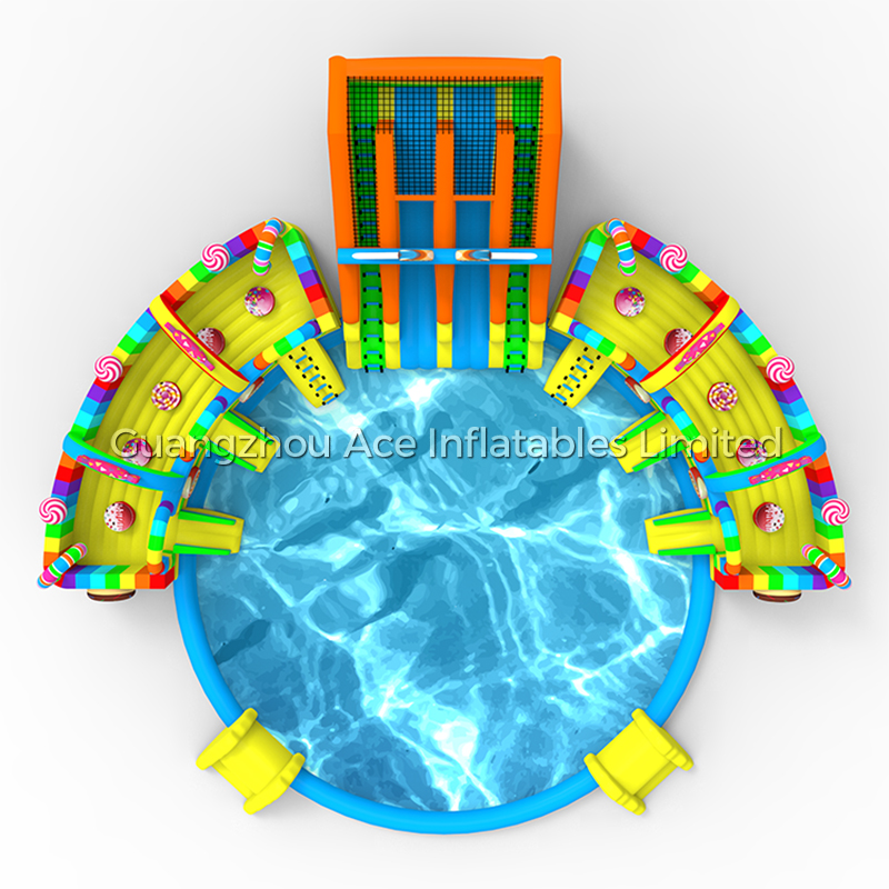 Candy Theme Land Ground aufblasbarer Wasserpark mit Rutschenpool 4