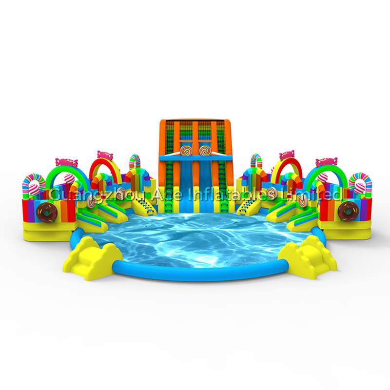 Candy Theme Land Ground aufblasbarer Wasserpark mit Rutschenpool 5