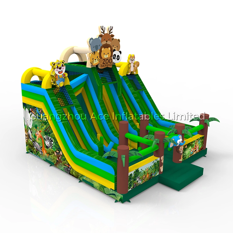 Tierzoo-Dschungelthema-aufblasbarer Trockenrutschen-Hüpfburg-Spielplatz 1