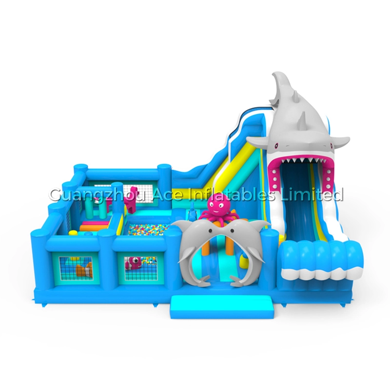 Tobogán combinado con castillo hinchable para parque infantil Sea World Shark - Ace inflables 1