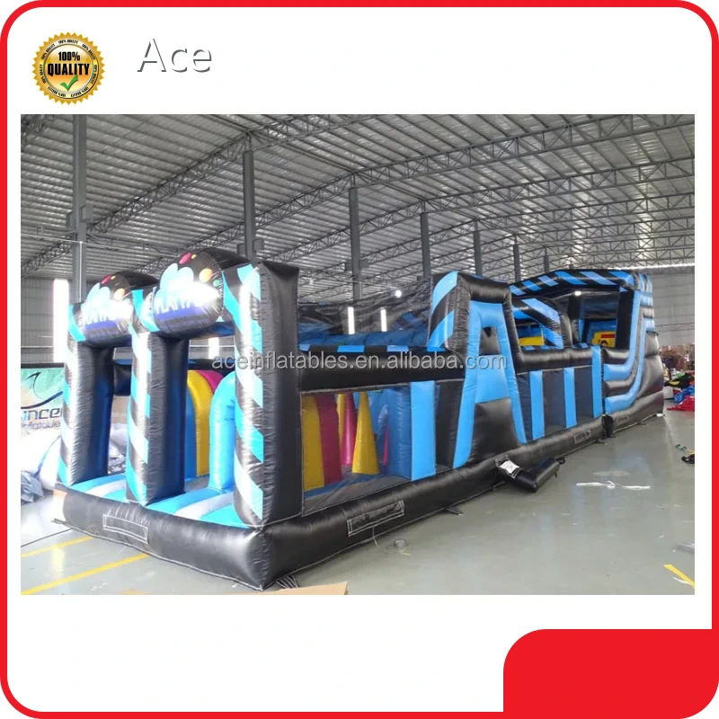 Customized Commercial Bouncy Castle Playground Slide Fun Run Game Combo Blue Camp Inflatable Obstacle Course 1