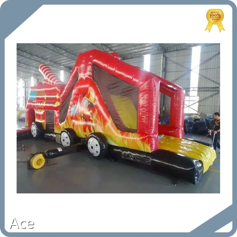 Commercial Bouncy Castle Kids Fun Run Game Toy Obstacle With Slide Combo Fire Truck Theme Inflatable Obstacle Course 1
