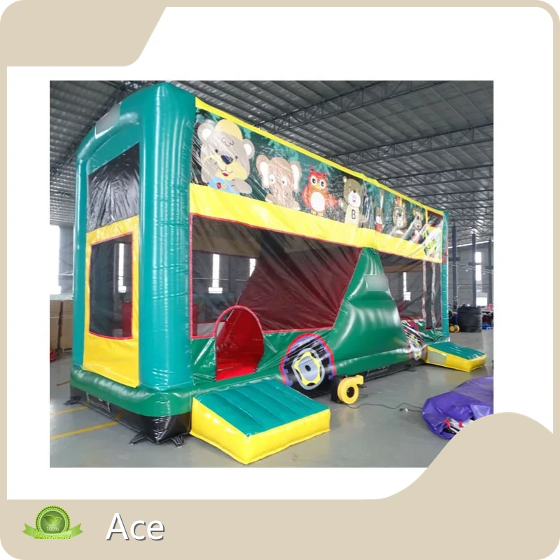 Custom Bouncy Castle Jungle Animal Bus Theme Kids Fun Run Game Toy Obstacle With Slide Combo Inflatable Obstacle Course 1