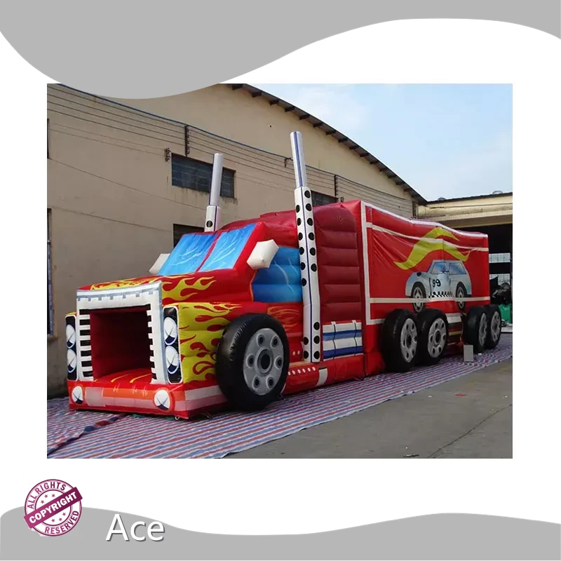 Outdoor Commercial Red Truck Inflatable Obstacle Course For Kids 1