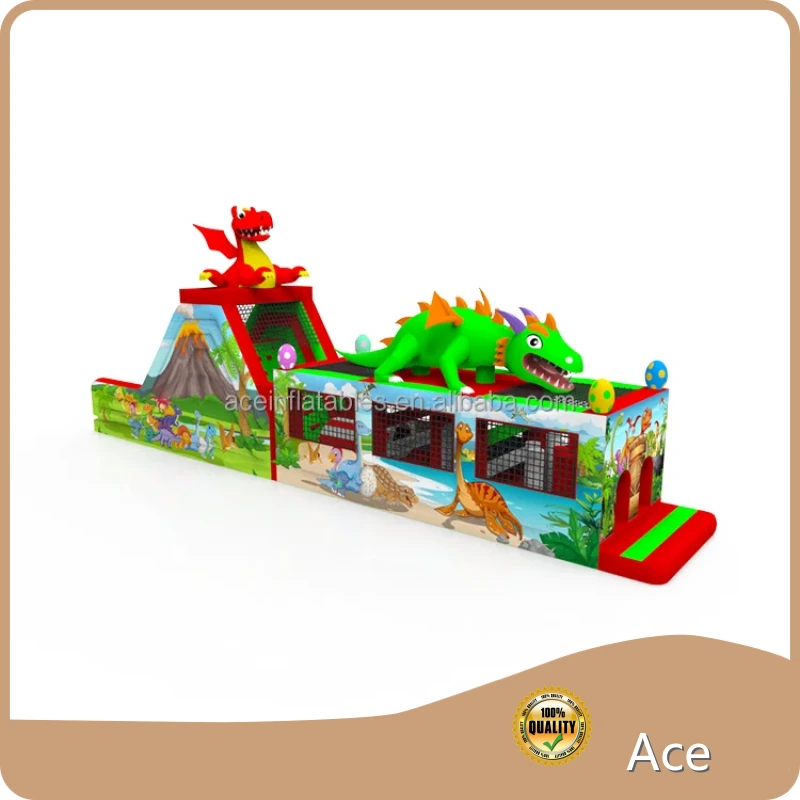 Customized Commercial Bouncy Castle Playground Slide Dinosaur Park Fun Run Game Combo Inflatable Obstacle Course 1
