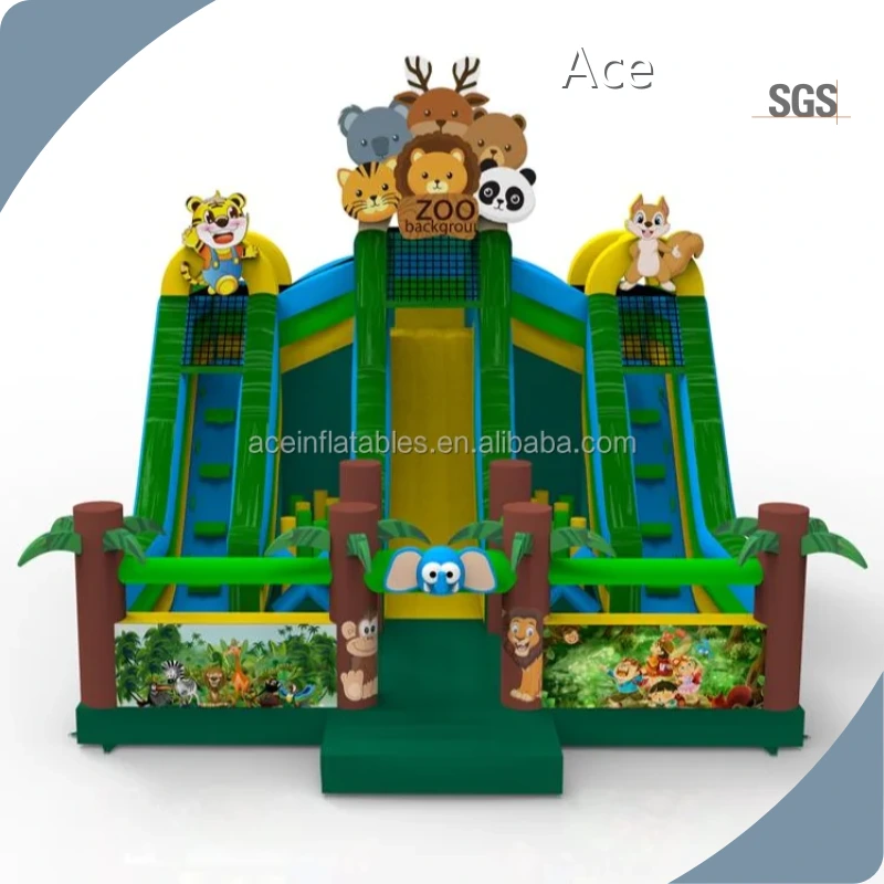 Commercial Bouncy Castle Fun Run Game Obstacle Course Combo Animal Zoo Theme Inflatable Playground Slide 1