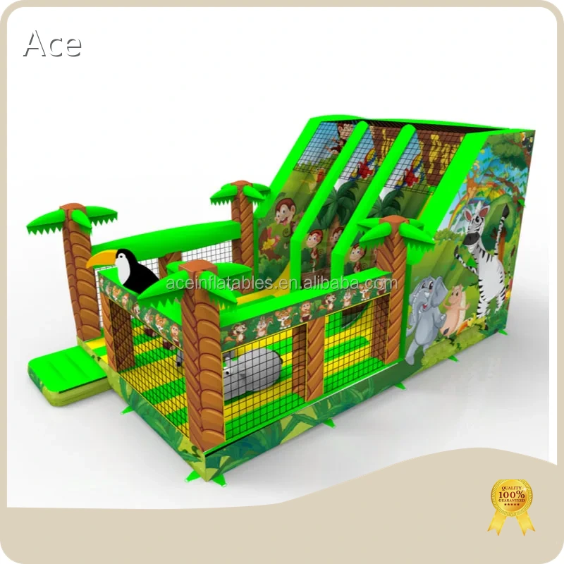 Commercial Bouncy Castle Fun Run Game Obstacle Course With Slide Combo Jungle Animal Theme Inflatable Playground 1