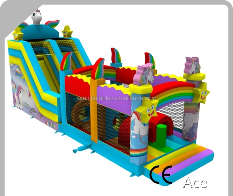 Customized Commercial Bouncy Castle Playground Slide Fun Run Game Combo Unicorn Theme Kids Inflatable Obstacle Course 1