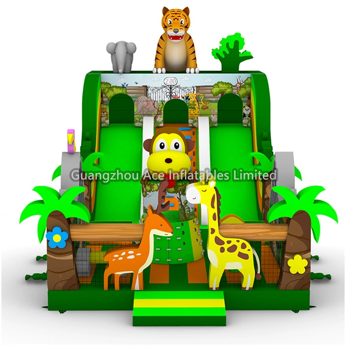 Jungle Animal Theme Kids Bouncy Castle & Slide Playground 1