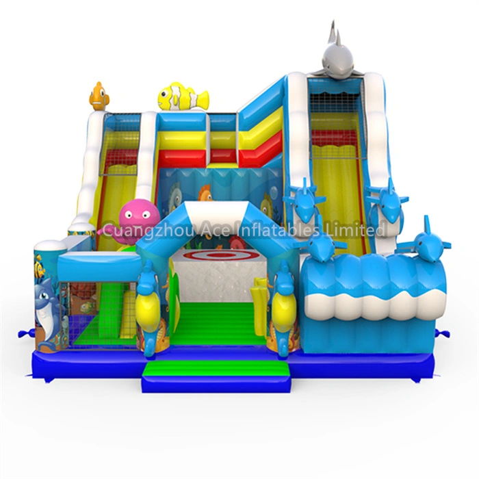 Castillo hinchable para niños con tema oceánico y tobogán: parque infantil inflable divertido y personalizable 1