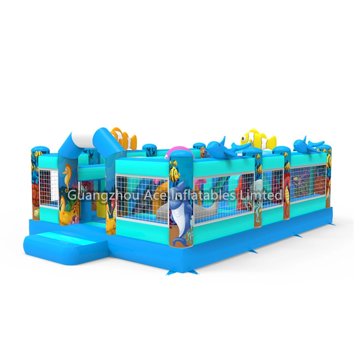 Château gonflable de terrain de jeu gonflable sur le thème de l'océan avec toboggan - Amusement en plein air pour les enfants 1