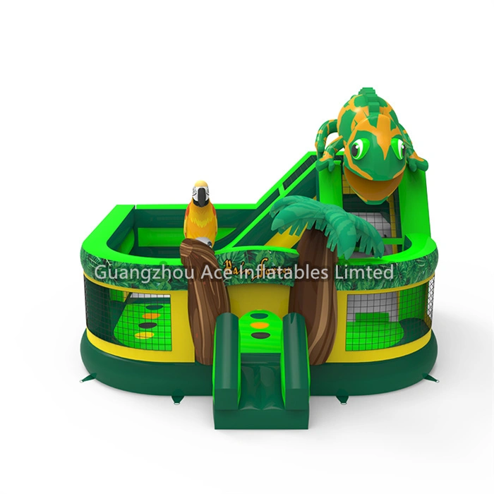 Rain Forest Lizard Inflatable Bounce House Combo with Slide for Kids 1
