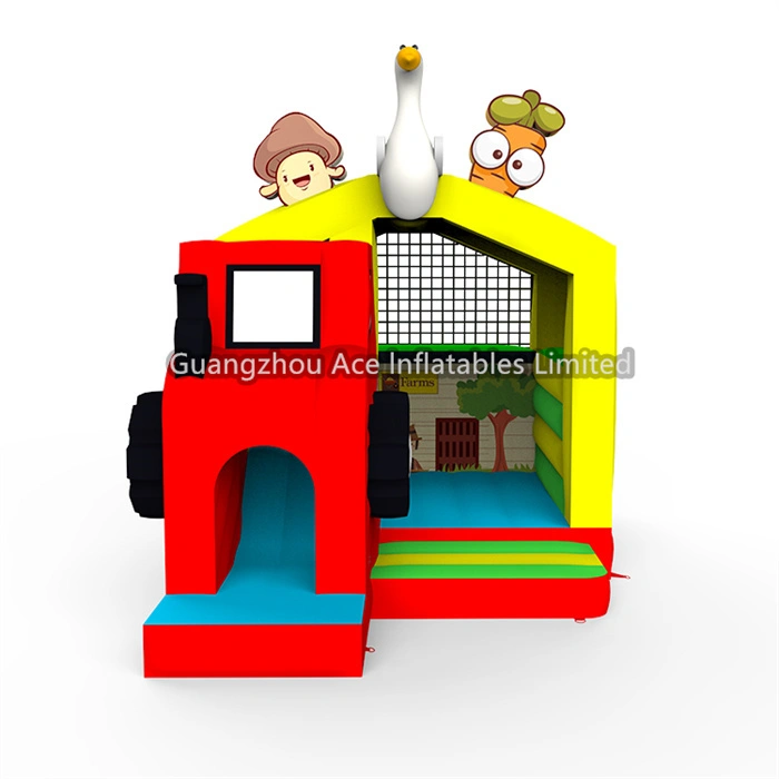 Château gonflable sur le thème de la voiture de ferme pour enfants : combo de sauts avec toboggan 1