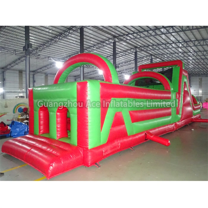 52ft Inflatable Obstacle Course for Kids Fun Run with Slide - Red and Green 1