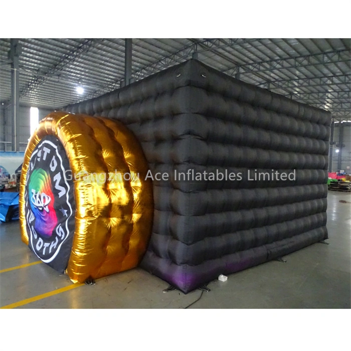 Black and Gold Inflatable Camera Photo Booth With LED Lights 1