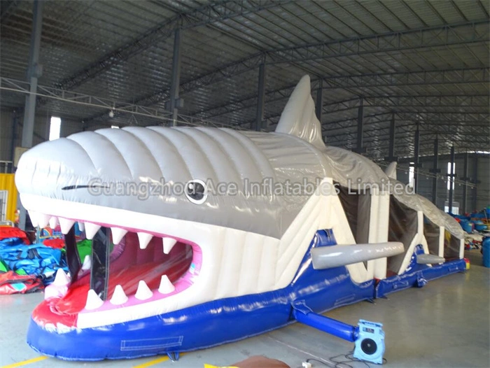 Commercial Outdoor 53ft Shark Inflatable Obstacle Course For Kids 1