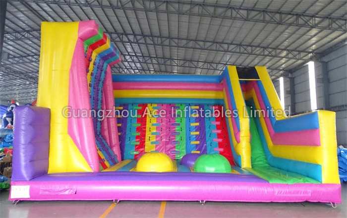 Juego hinchable de pared para escalar inflable al aire libre con tobogán para niños y adultos 1