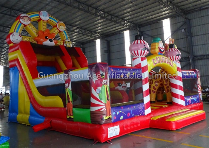Casa de rebote combinada de ciudad divertida, parque infantil inflable de Carnaval de circo con tobogán 1