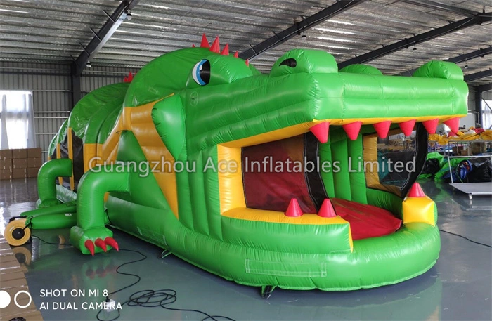 Inflatable Green Crocodile Obstacle Course Fun Run Game 1