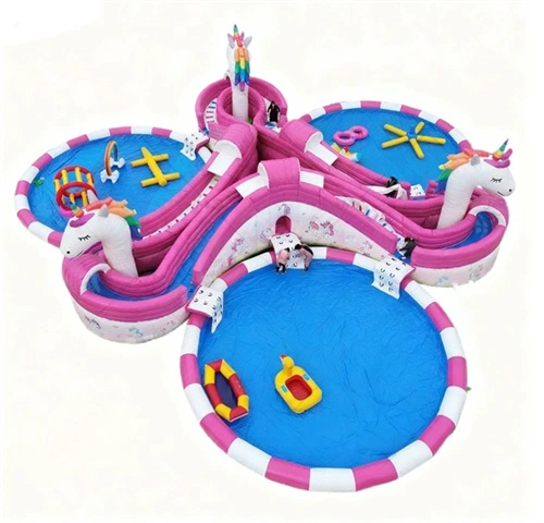 Unicorn inflatable land water park playground 1