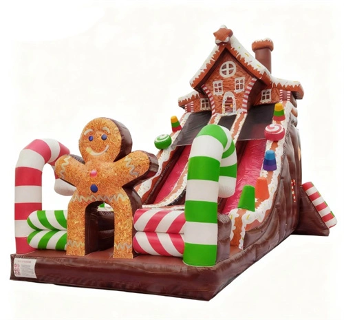 Casa inflable con tobogán y figura de hombre de jengibre navideño 1