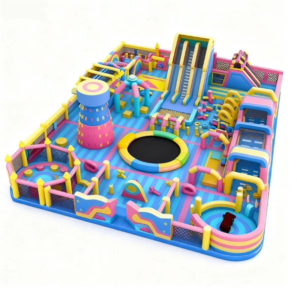Circuito de obstáculos hinchable con tobogán 1