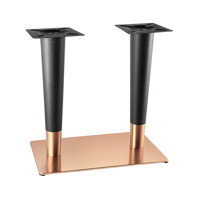 Base de mesa redonda gemela rectangular de acero inoxidable negra y dorada 1