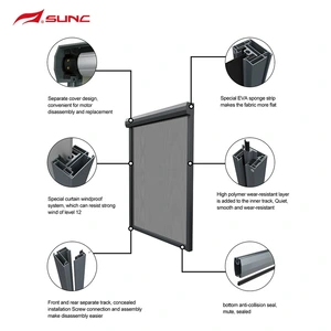 ม่านม้วนกลางแจ้งแบบใช้มอเตอร์ SYNC มู่ลี่ Ziptrak ม่านบังตา Patio Screen Mesh Retractable