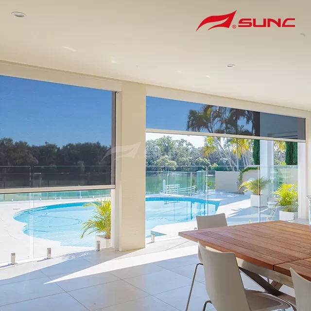Motorized Outdoor Roller Blinds Windproof Sun Shade Blinds For Patio 2