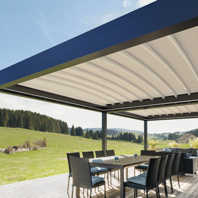 LED Rainproof PVC Retractable Roof Pergola Remote Control Gazebo Aluminum Alloy 0