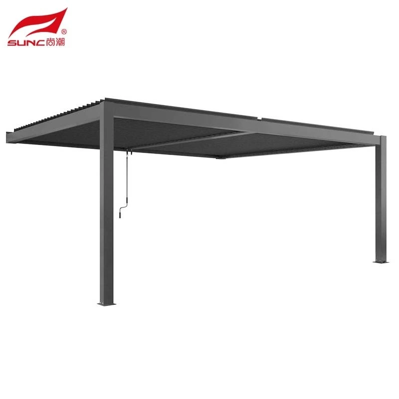 SUNC 4x4m 3x3m อลูมิเนียมติดผนังสีขาว Manual Louvered Pergola สวนกลางแจ้งอาคารกันน้ำกันลม 1