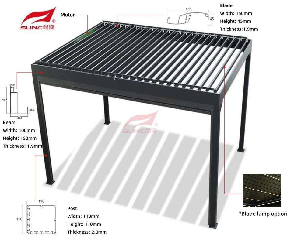 წყალგაუმტარი სახელმძღვანელო Louvered Pergola გარე ალუმინის ბაღის Gazebo 4x4m 1