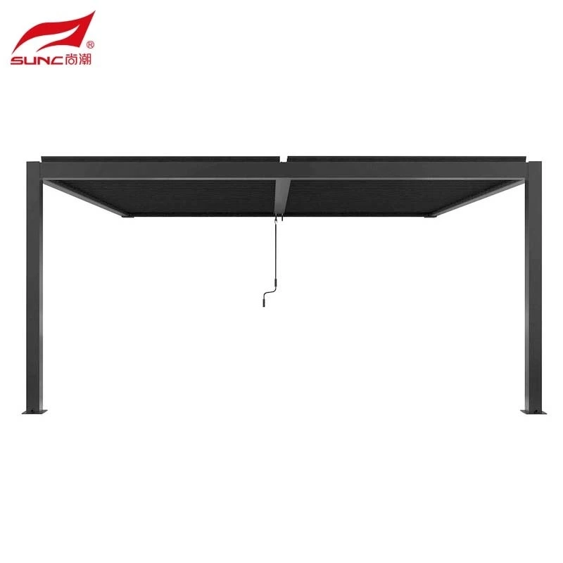 4x4m 4x3m Hideung Wall-dipasang Aluminium Manual Louvered Pergola Outdoor Taman Gedong Gazebo 1